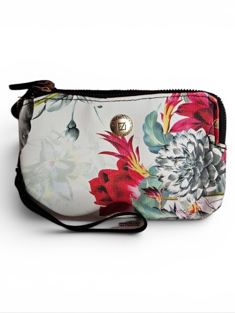 Stone Mountain White Floral Wristlet Removable Strap 7x4x2.5